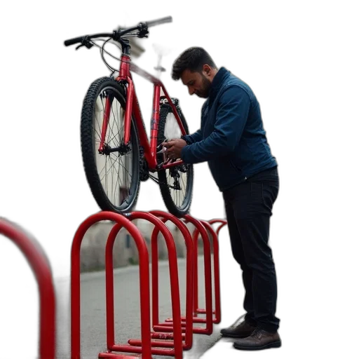 man, fixing, bicycle, top transparent PNG cut-out