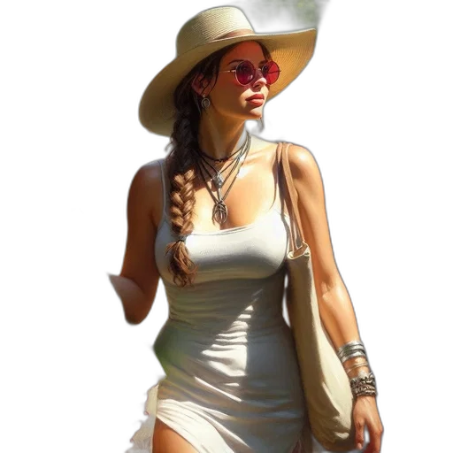 dress, hat, jewelry, photorealistic transparent PNG cut-out