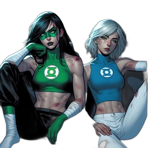 comic book art, concept art, green, two transparent PNG cut-out