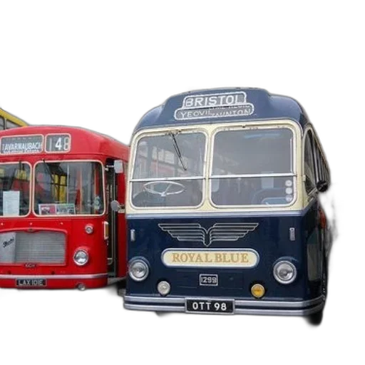 two, vintage, buses, one transparent PNG cut-out