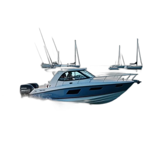 3d render, small, motorboat, white transparent PNG cut-out