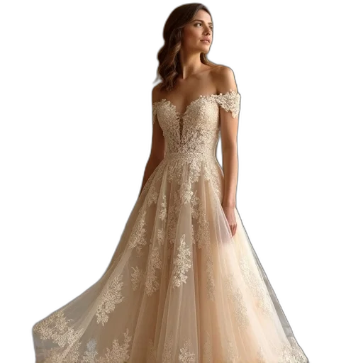 dress, golden, quincey, lace transparent PNG cut-out
