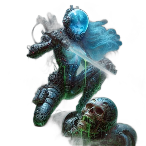 robot, creature, mask, staff transparent PNG cut-out