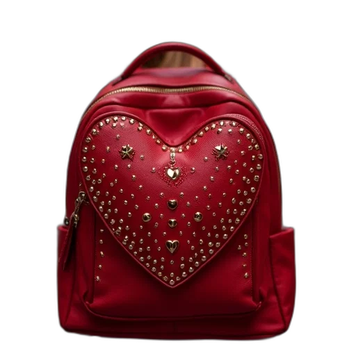 red, heart, backpack, studded transparent PNG cut-out