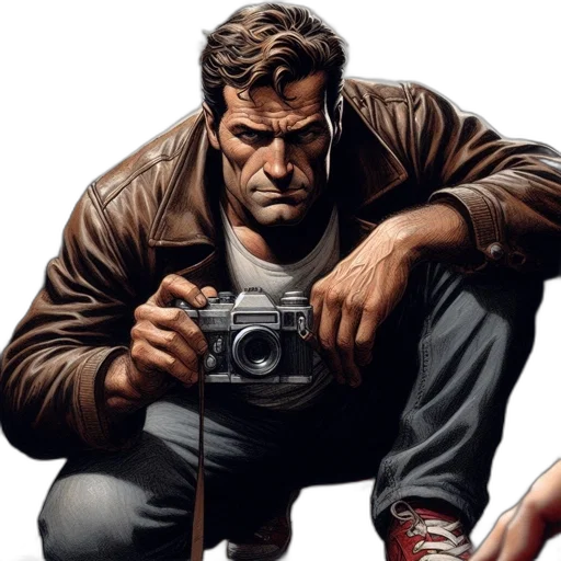 weapon, jacket, face, comic book art transparent PNG cut-out