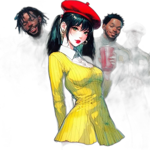 dress, jacket, hat, concept art transparent PNG cut-out