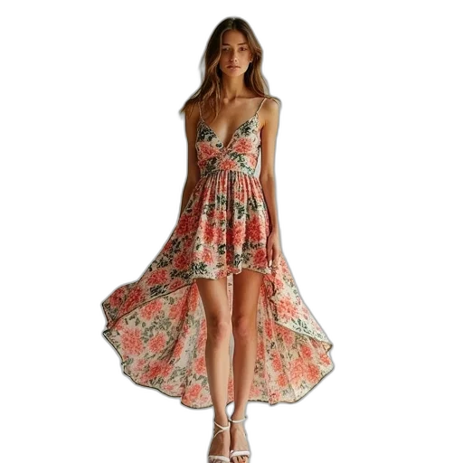 dress, earth tones, model, wears transparent PNG cut-out