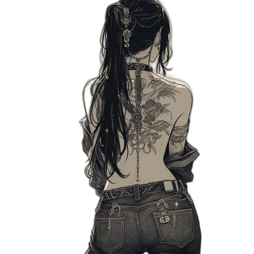 jacket, dress, hair, weapon transparent PNG cut-out
