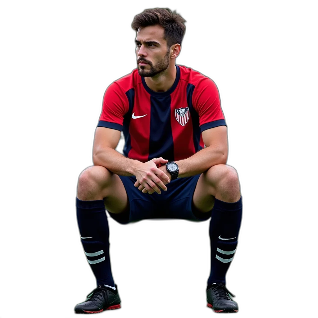 male, soccer, player, sitting transparent PNG cut-out