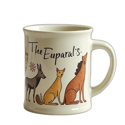 cream, mug, words, animals transparent PNG cut-out
