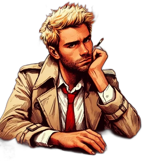 jacket, staff, comic book art, pixel art transparent PNG cut-out