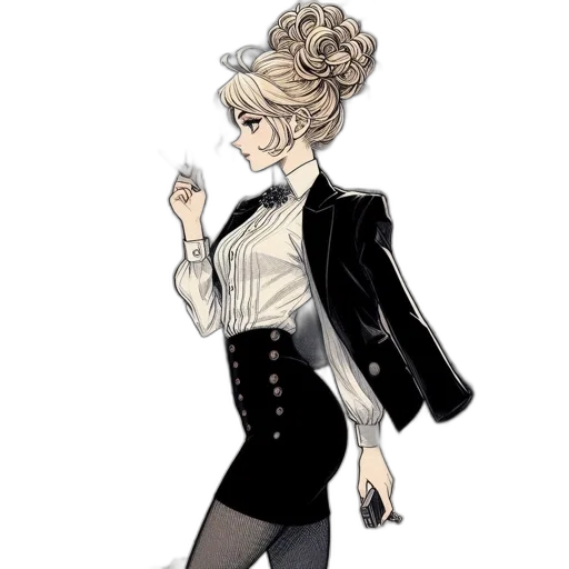 jacket, dress, staff, hair transparent PNG cut-out