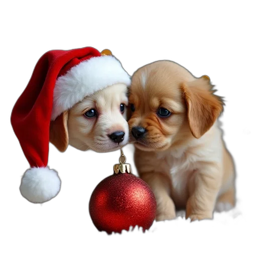 photorealistic, christmas, puppies, santa transparent PNG cut-out