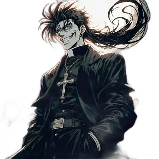 jacket, mask, hair, staff transparent PNG cut-out