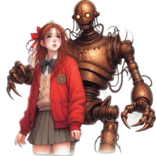 robot, creature, jacket, weapon transparent PNG cut-out
