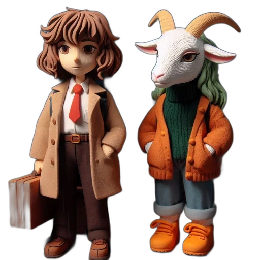 concept art, 3d render, two, figurines transparent PNG cut-out