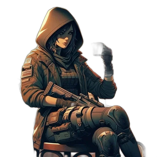 jacket, weapon, staff, mask transparent PNG cut-out