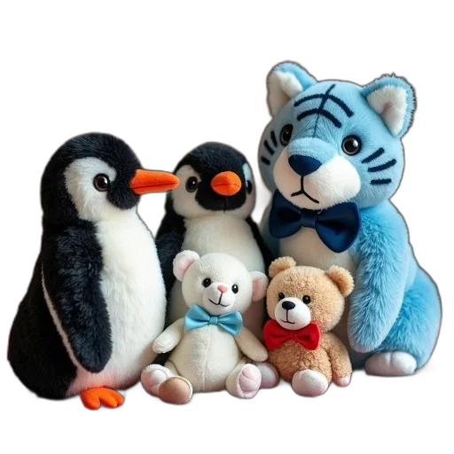 collection, stuffed, animals, arranged transparent PNG cut-out