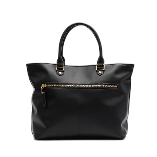 black, leather, tote, bag transparent PNG cut-out