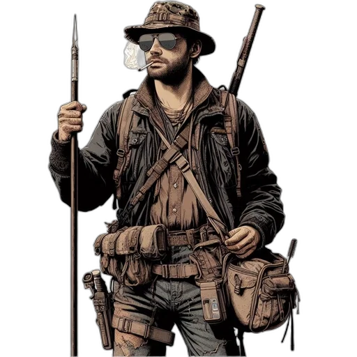 jacket, weapon, staff, animal transparent PNG cut-out