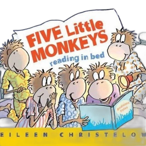 five, little, monkeys, reading transparent PNG cut-out