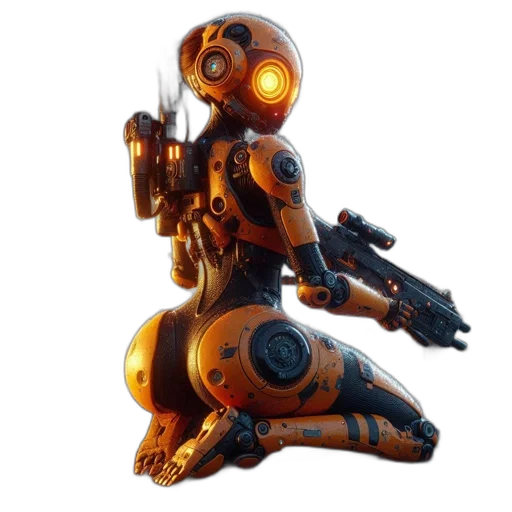 robot, weapon, concept art, 3d render transparent PNG cut-out
