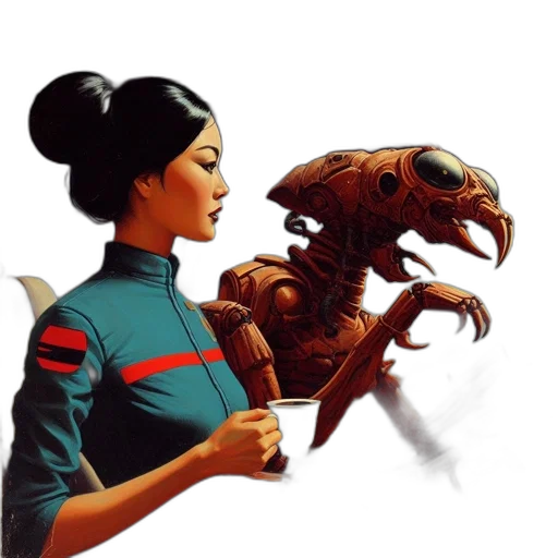 dragon, creature, staff, robot transparent PNG cut-out
