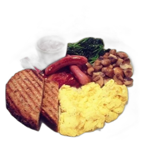 food, photorealistic, plate, scrambled transparent PNG cut-out