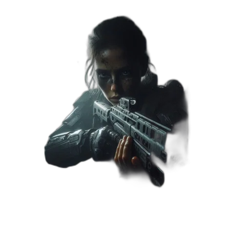 weapon, staff, jacket, face transparent PNG cut-out