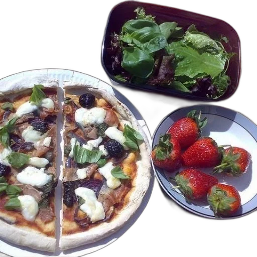 food, pizza, strawberries, salad transparent PNG cut-out