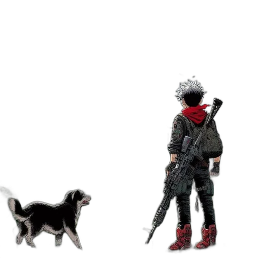 jacket, animal, staff, weapon transparent PNG cut-out