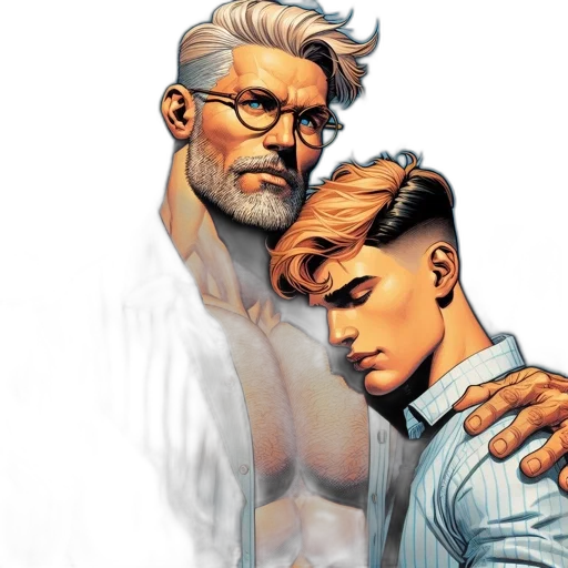 comic book art, concept art, cyberpunk, two transparent PNG cut-out