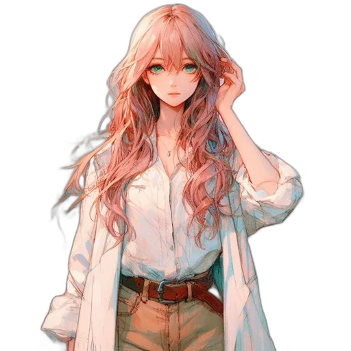 jacket, dress, staff, hair transparent PNG cut-out