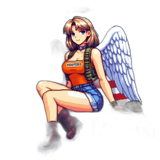 dress, weapon, robot, pixel art transparent PNG cut-out