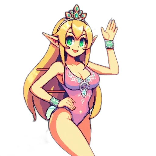 dress, crown, staff, pixel art transparent PNG cut-out