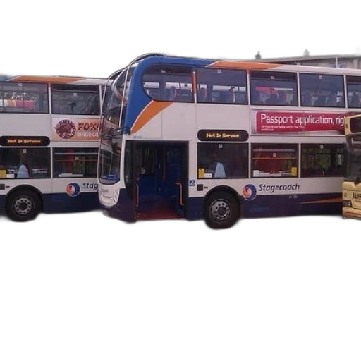 3d render, photorealistic, stagecoach, double-decker transparent PNG cut-out