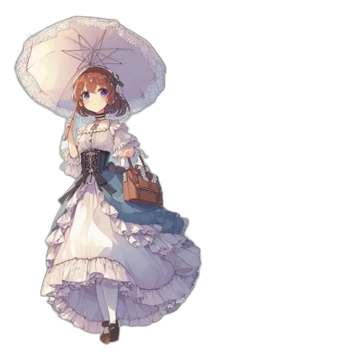 dress, hat, umbrella, staff transparent PNG cut-out