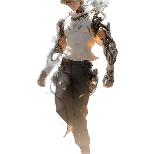 robot, jacket, weapon, staff transparent PNG cut-out