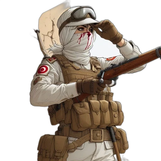 weapon, jacket, staff, mask transparent PNG cut-out