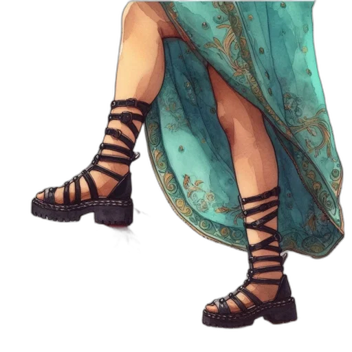 dress, shoes, staff, weapon transparent PNG cut-out