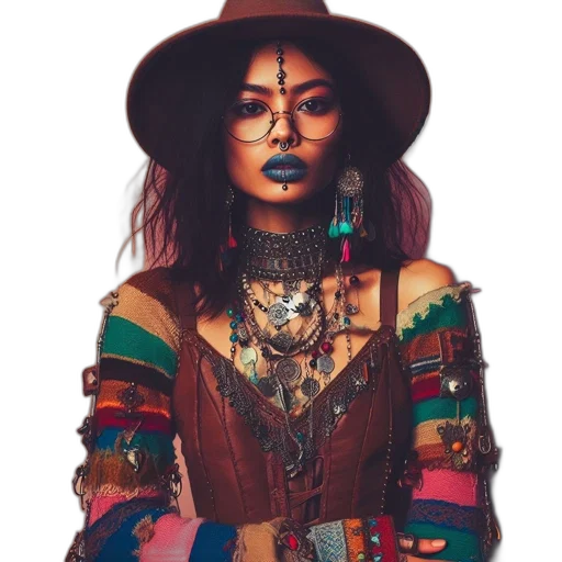 jewelry, hat, face, jacket transparent PNG cut-out