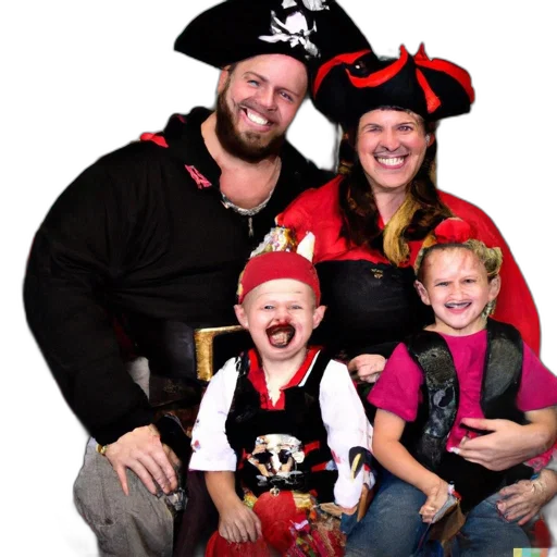 family, four, wears, pirate transparent PNG cut-out