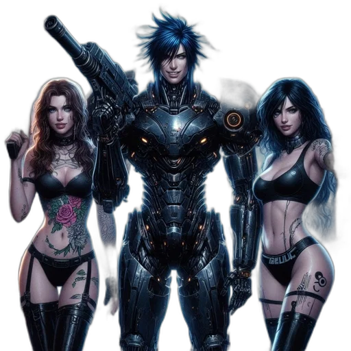 comic book art, concept art, cyberpunk, fantasy art transparent PNG cut-out