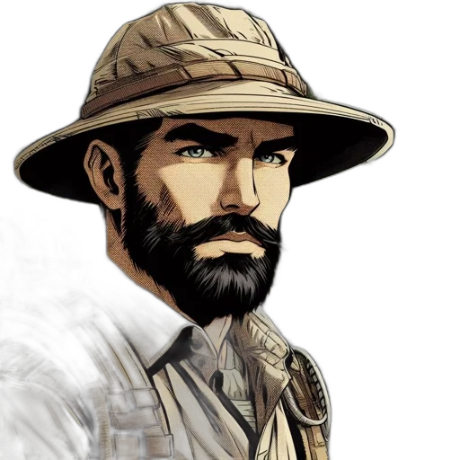 hat, face, comic book art, photorealistic transparent PNG cut-out