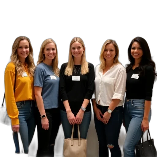 staff, group, five, women transparent PNG cut-out