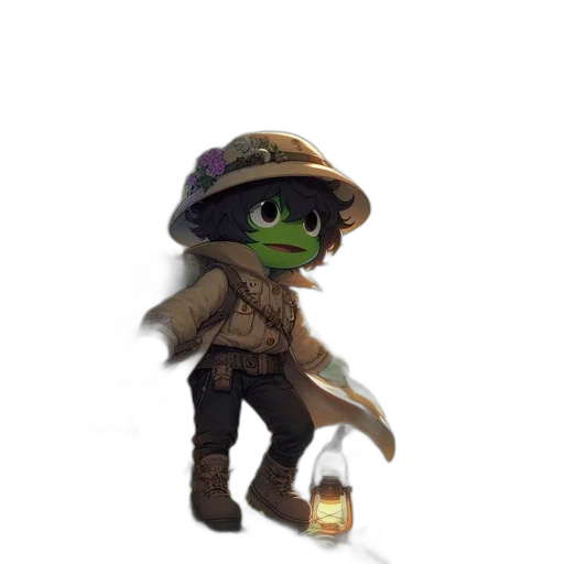 hat, creature, jacket, staff transparent PNG cut-out
