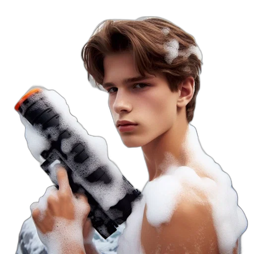 hair, jacket, weapon, photorealistic transparent PNG cut-out