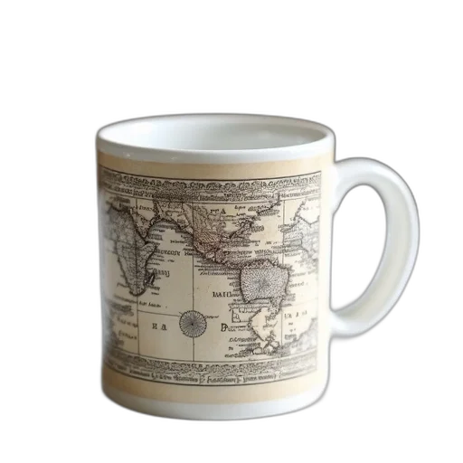 white, ceramic, mug, vintage transparent PNG cut-out