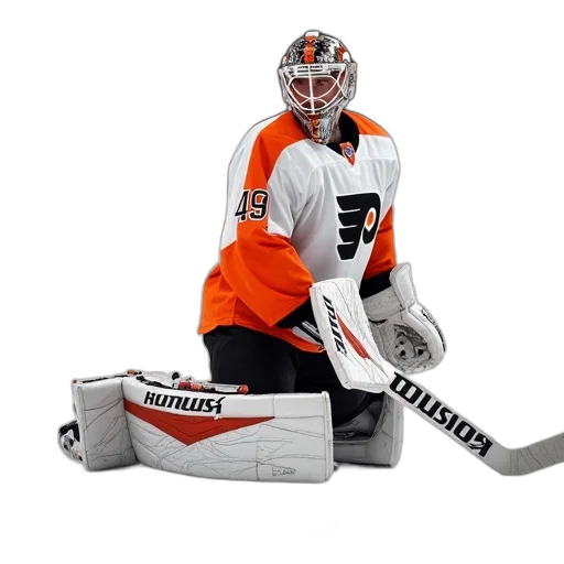 professional, hockey, goalie, kneeling transparent PNG cut-out