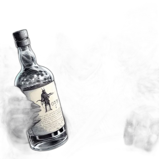 bottle, dragon, crown, photorealistic transparent PNG cut-out